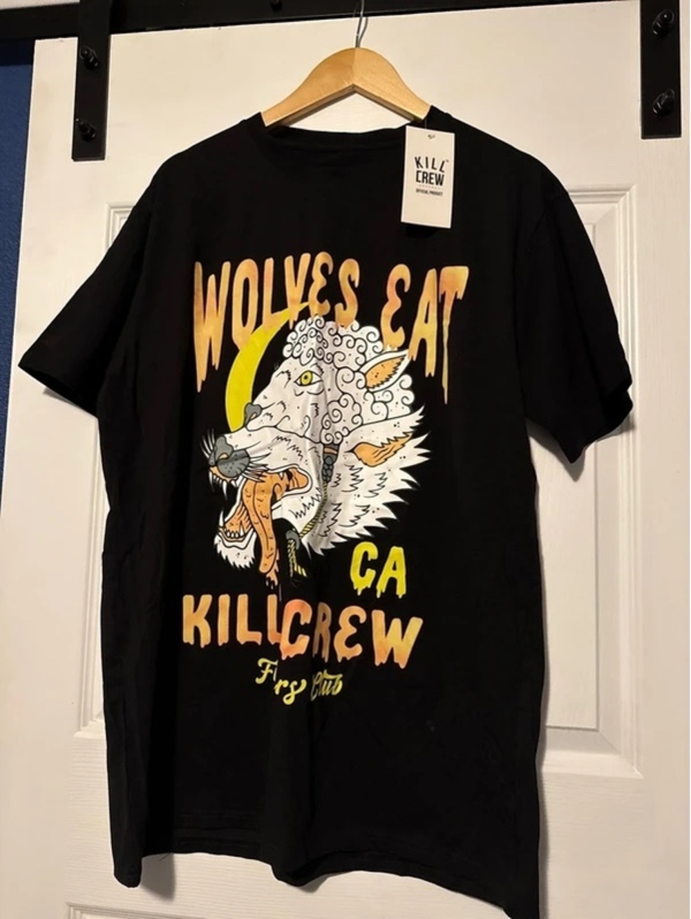 Kill Crew Black Graphic T-Shirt Wolves Eat CA Fire Plus